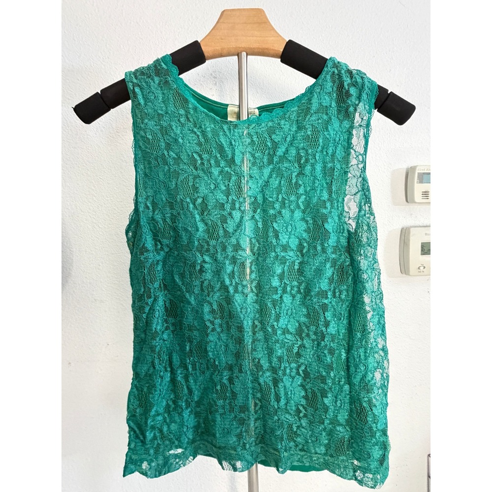 Victorias Secret Emerald Green Lace Front Sleeveless Tank Top Medium Floral Knit